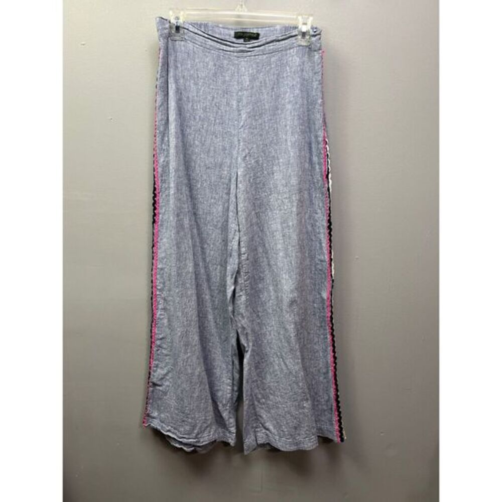 FOR CYNTHIA pants womens medium blue linen casual Rick Rack Coastal